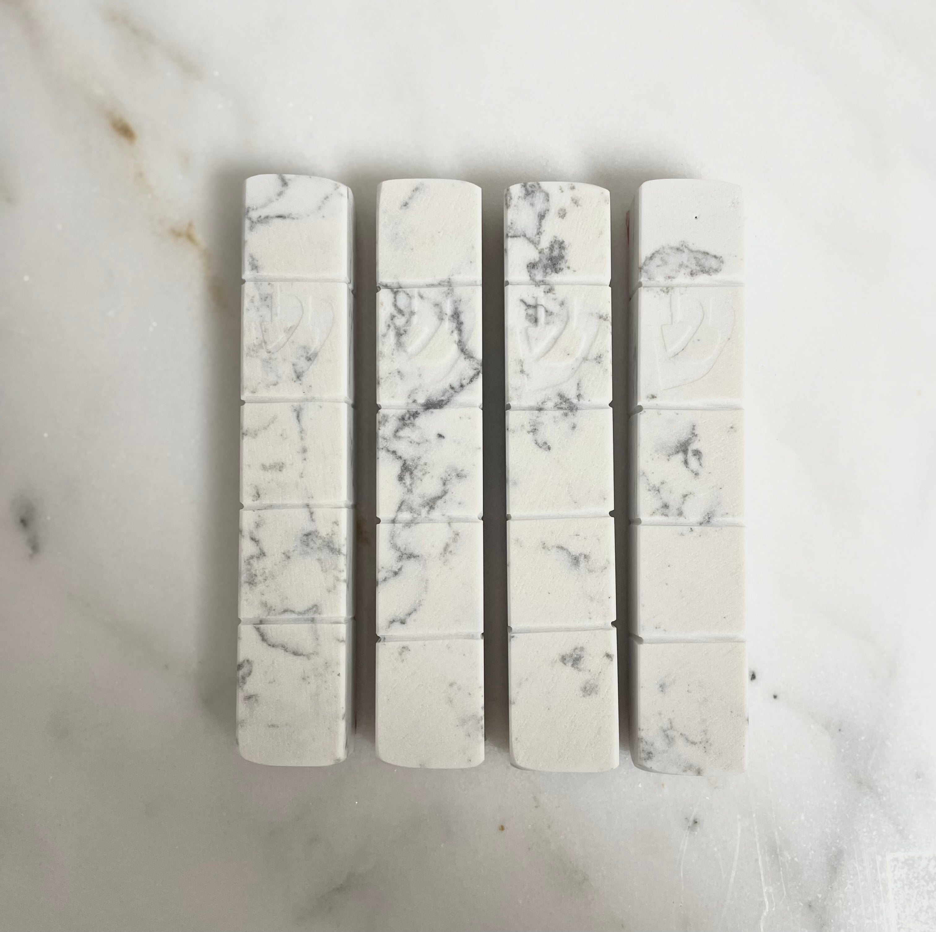 Carrara Mezuzah Jerusalem Stone Style | Engraved Shin