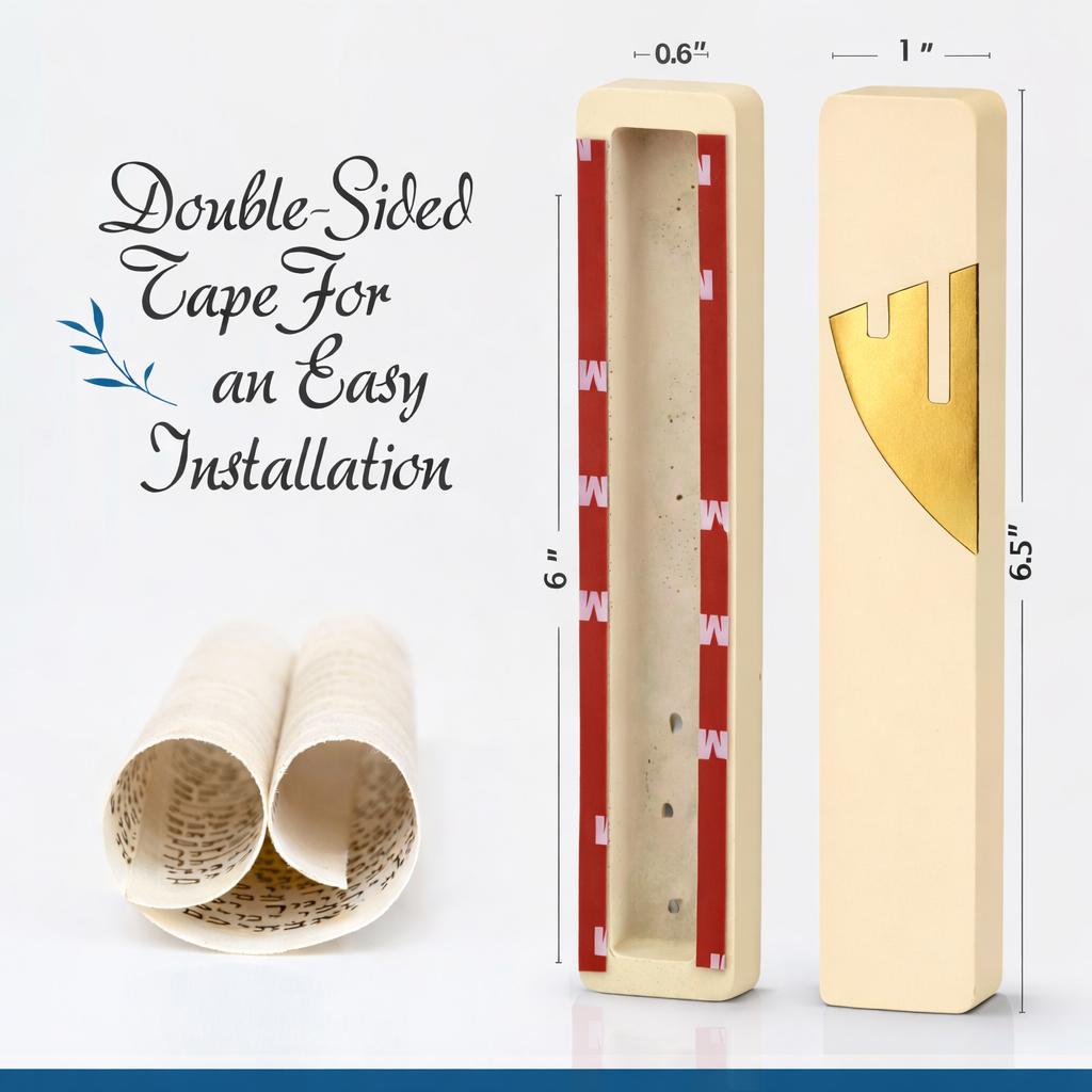 Concrete Mezuzah | Gold Shin