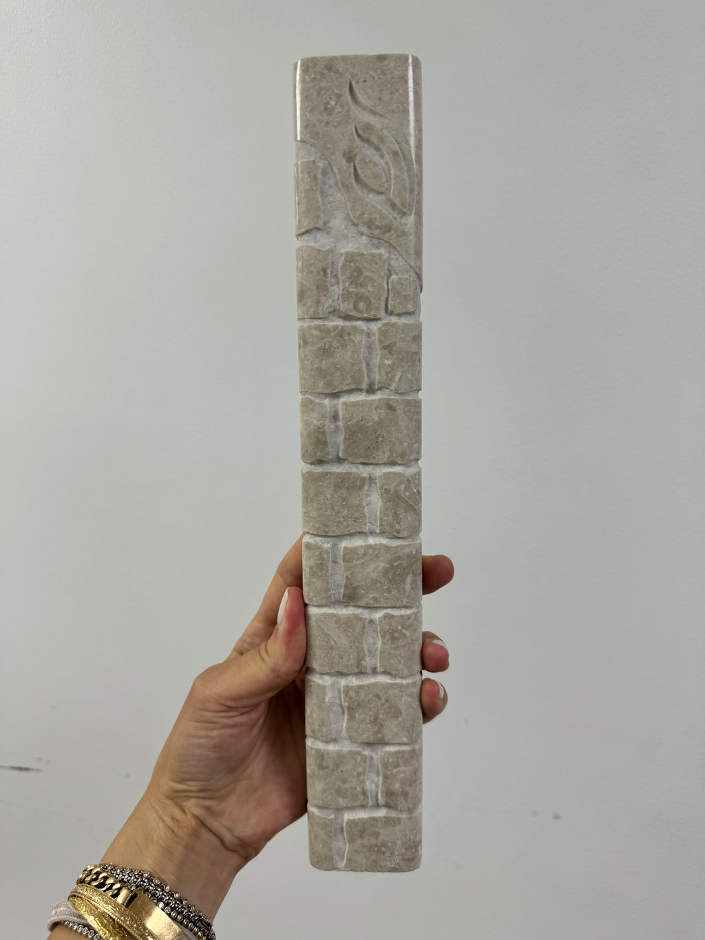 Jerusalem Stone Mezuzah – Natural Rounded Cascading Shin