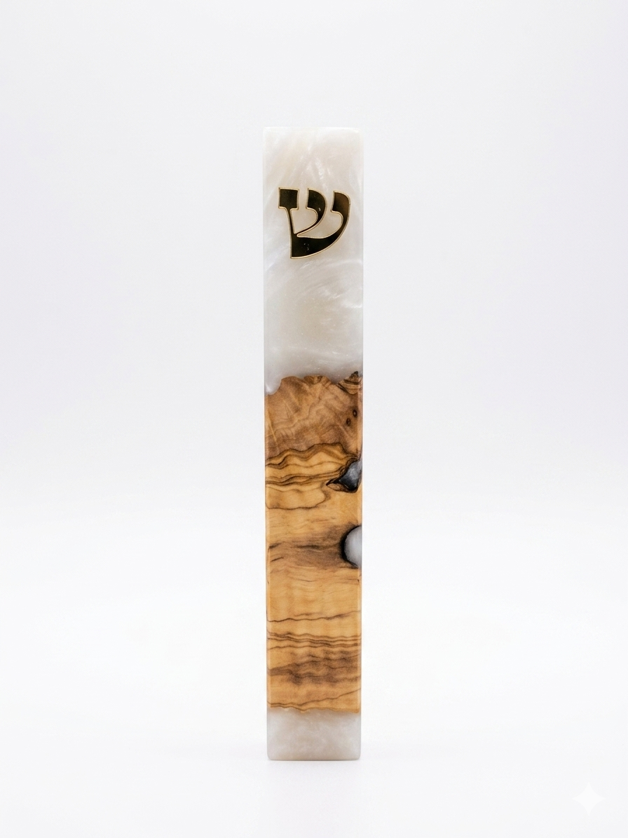 White Resin and Olive Wood Gold Traditional Shin