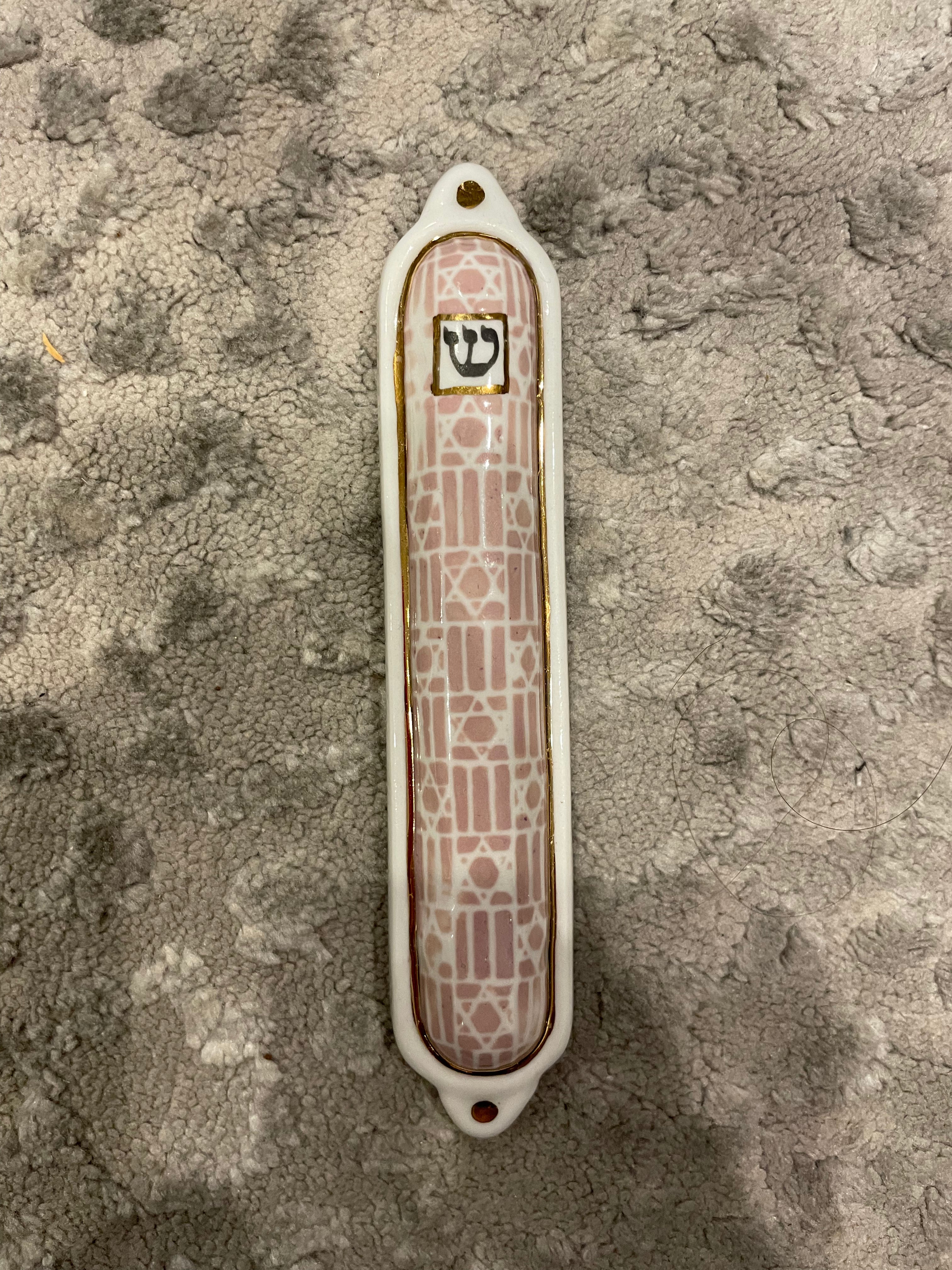 Pink Star Porcelain Mezuzah