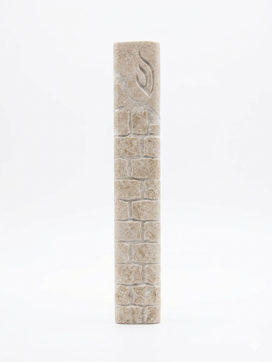 Jerusalem Stone Mezuzah – Natural Rounded Cascading Shin