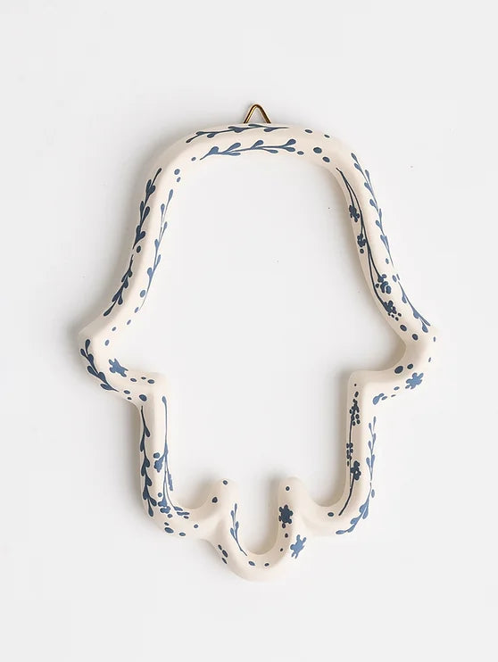 Ceramic Hamsa White & Blue Illustration