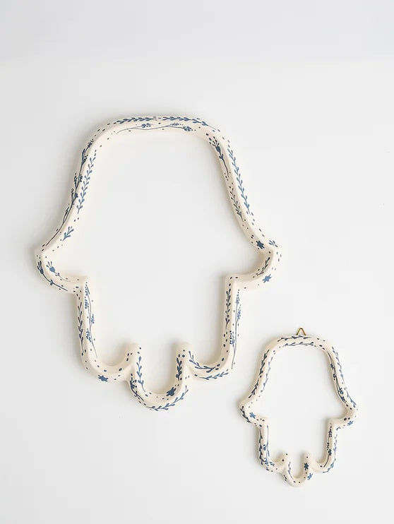 Ceramic Hamsa White & Blue Illustration
