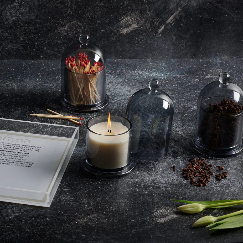 GLASS CLOCHE HAVDALAH SET | Gray & Gold