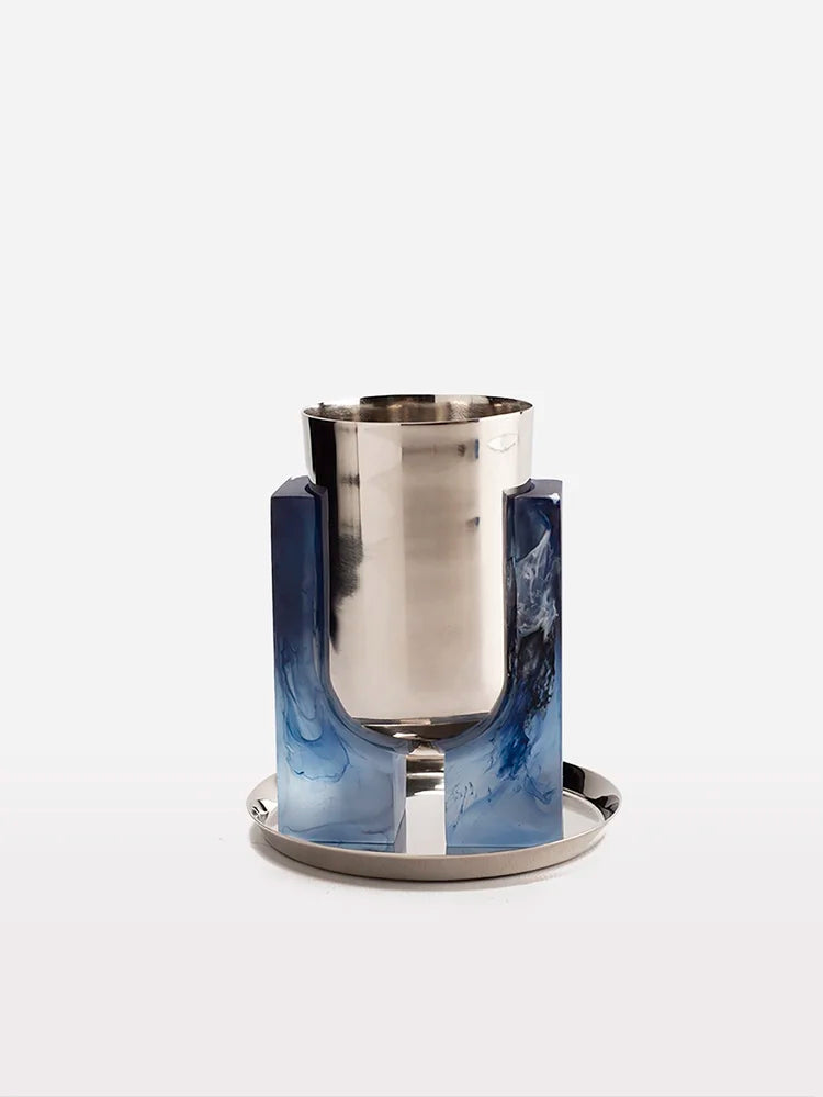Blue Resin & Brass Kiddush Cup & Saucer