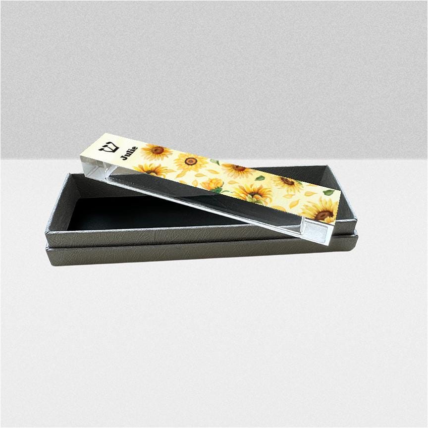 Sunflower Mezuzah with light pink background - Acrylic Mezuzah - With or without Name