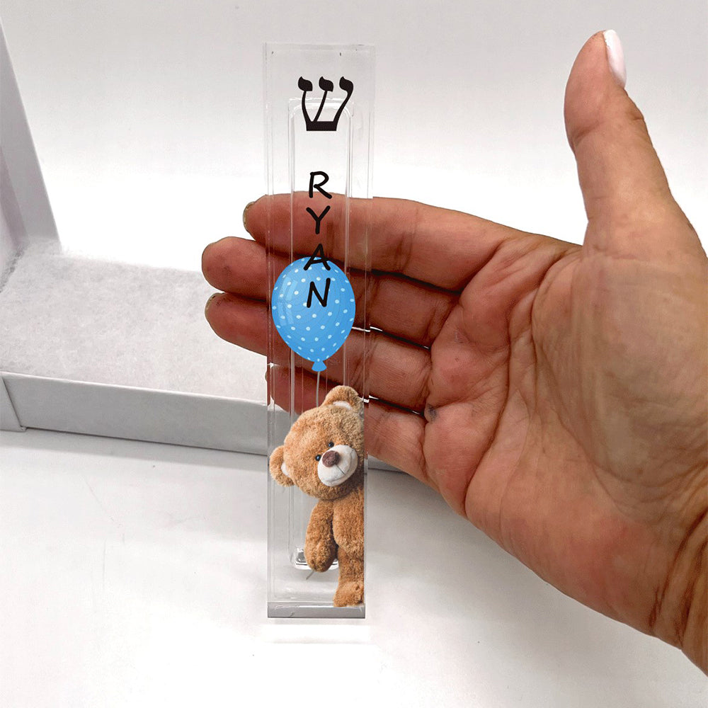 Teddy Bear Mezuzah - Personalized Acrylic Mezuzah - With or without name