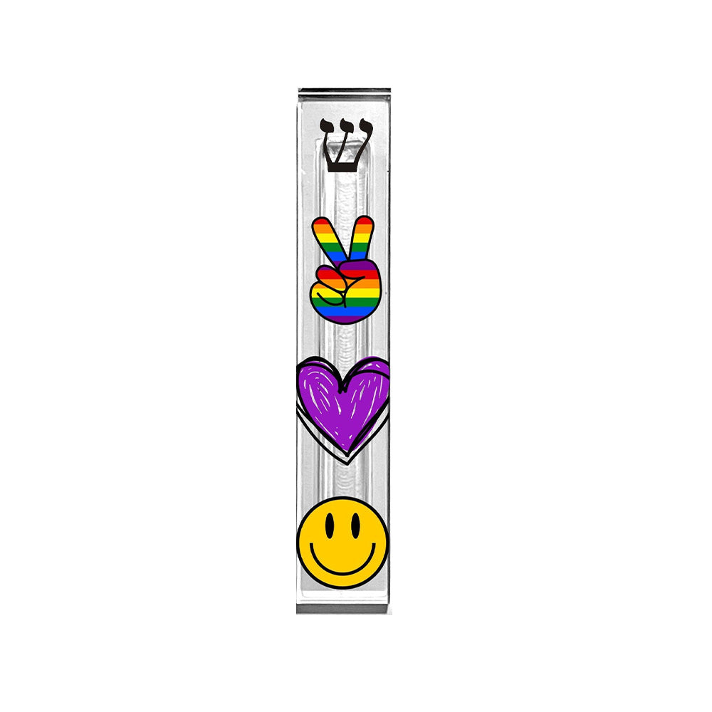 Peace Love Happiness Mezuzah - Personalized Acrylic Mezuzah