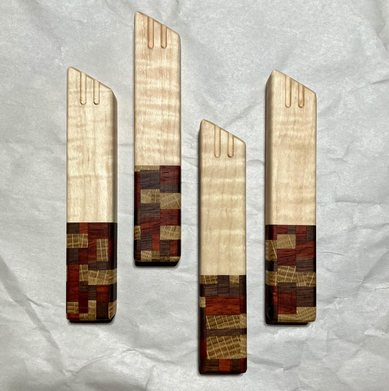 Handmade Modern Wood Mezuzah Case - Curly Maple with Walnut, Oak, & Bloodwood - Fits Medium Klaf/Scroll up to size 10 cm (4 inches)