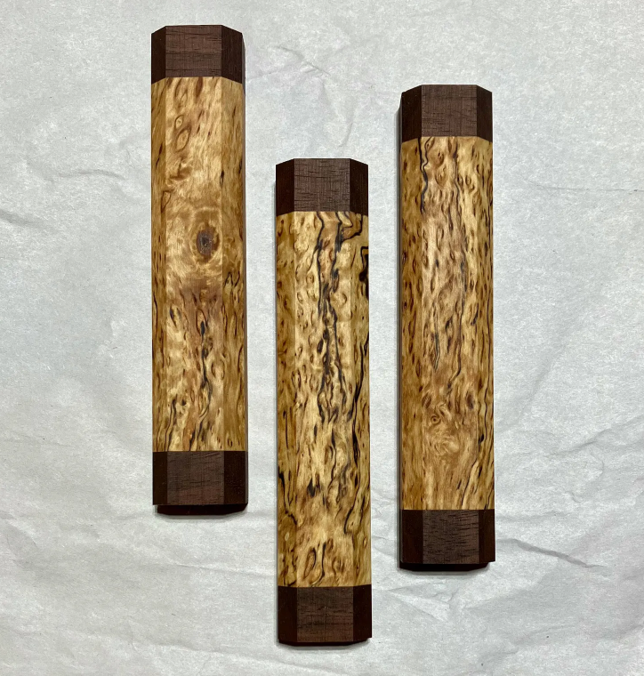 Handmade Modern Wood Mezuzah Case - Karelian Birch and Black Walnut - Fits Medium Klaf/Scroll up to size 10 cm (4 inches)