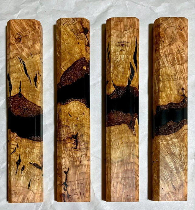 Handmade Modern Wood Mezuzah Case - Cherry Burl with Black Resin - Fits Medium Klaf/Scroll up to size 10 cm (4 inches)