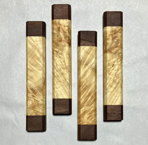 Handmade Modern Wood Mezuzah Case - Maple Burl and Black Walnut - Fits Medium Klaf/Scroll up to size 10 cm (4 inches)