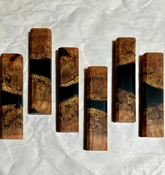 Handmade Modern Wood Mezuzah Case - Spalted Red Oak Burl with Black Resin - Fits Small Klaf/Scroll up to size 7 cm (3 inches)