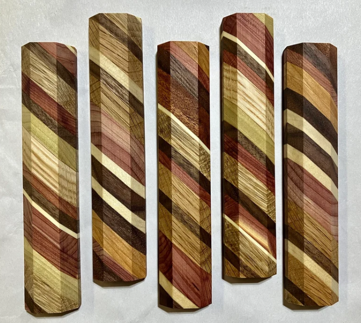 Handmade Colorful Modern Wood Mezuzah Case - Multicolored Diagonal Narrow Stripes - Fits Medium Klaf (scroll) up to size 10 cm (4 inches)