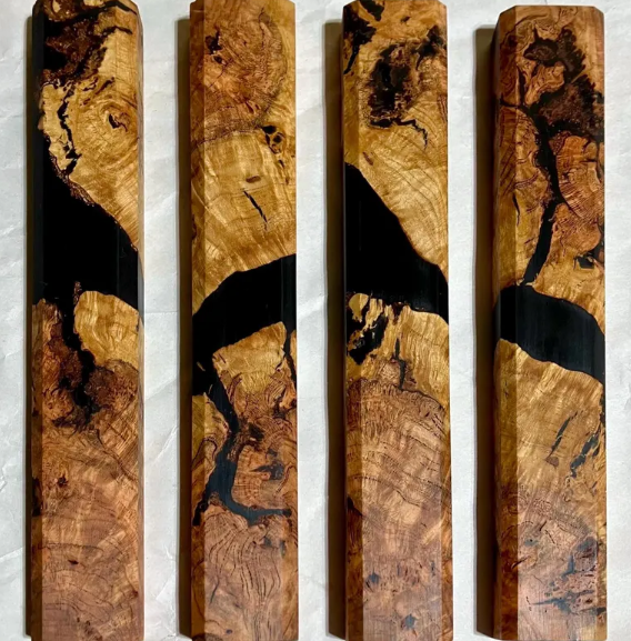 Handmade Modern Wood Mezuzah Case - Cherry Burl with Black Resin - Fits Tall Klaf/Scroll up to size 12 cm (5 inches)