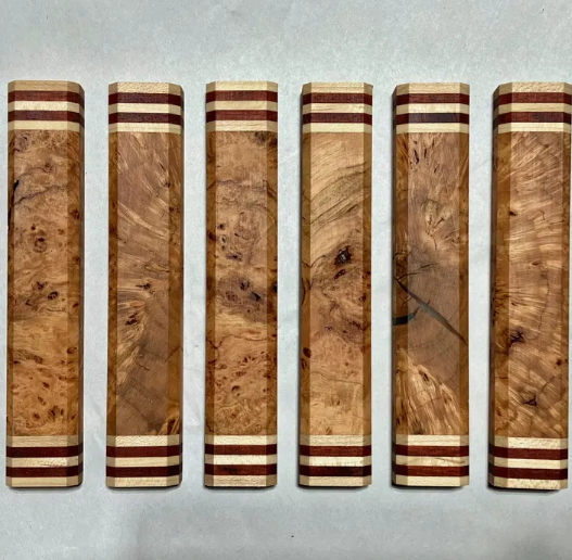 Handmade Modern Wood Mezuzah Case - Cherry Burl with Maple and Bloodwood - Fits Medium Klaf (scroll) up to size 10 cm (4 inches)