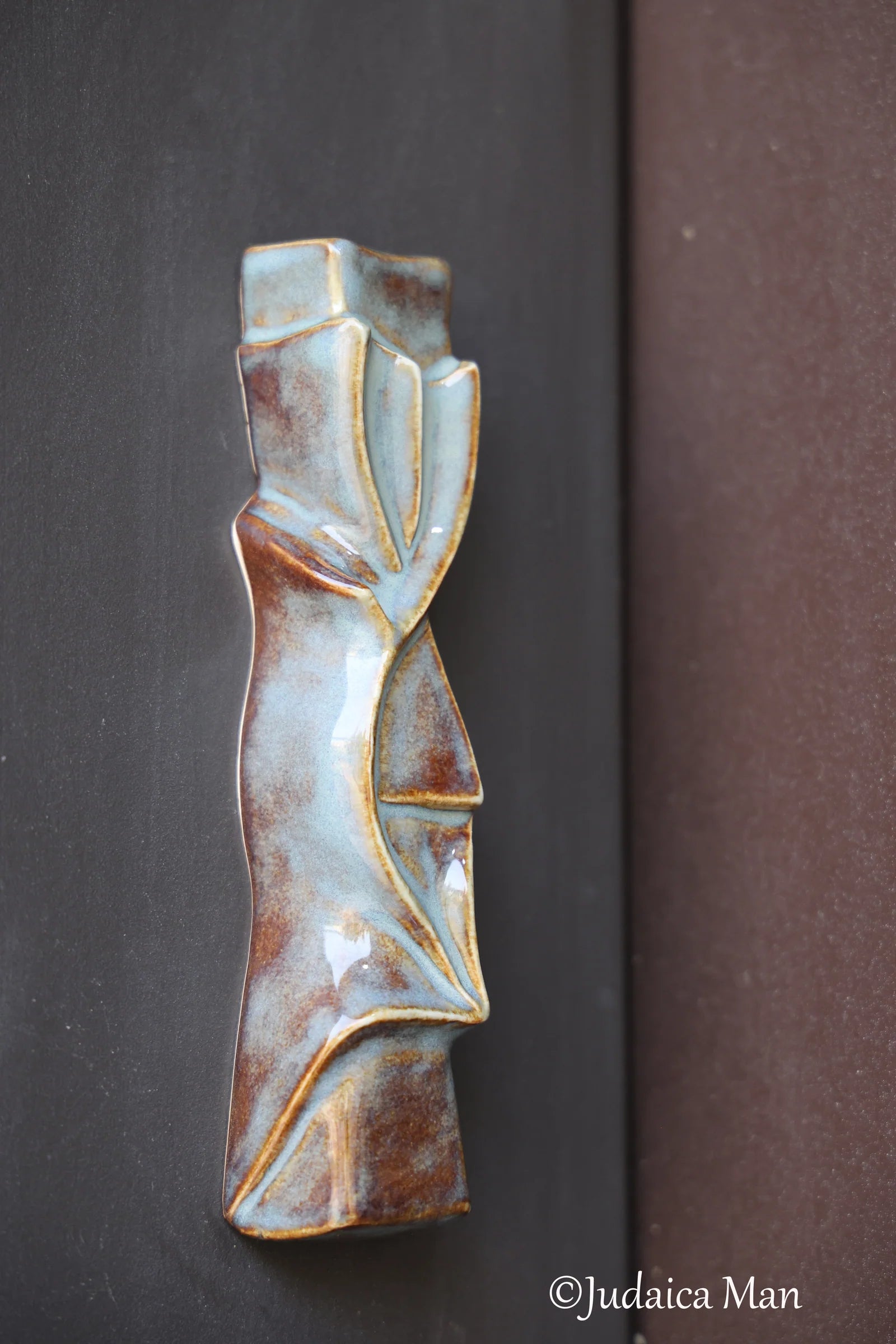 Ceramic Mezuzah case "Shema" blue color