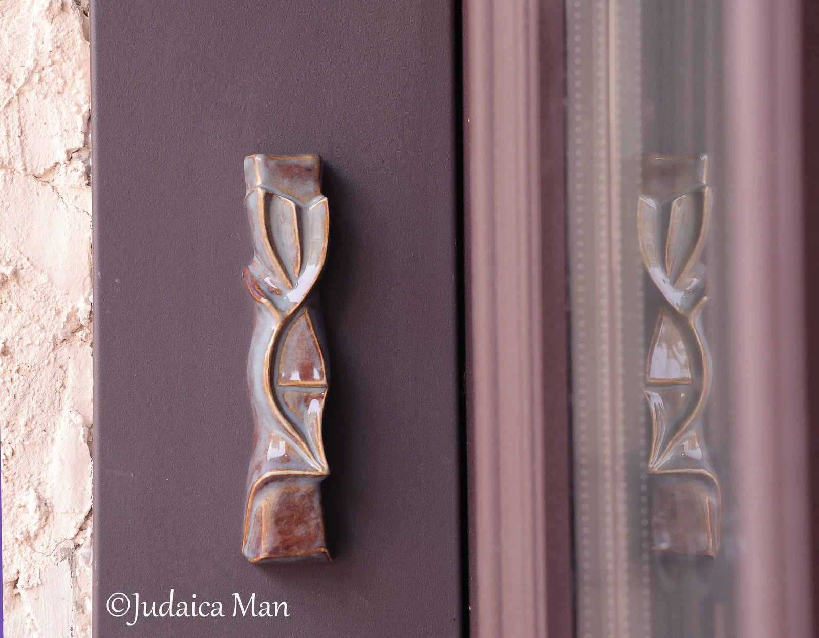 Ceramic Mezuzah case "Shema" blue color