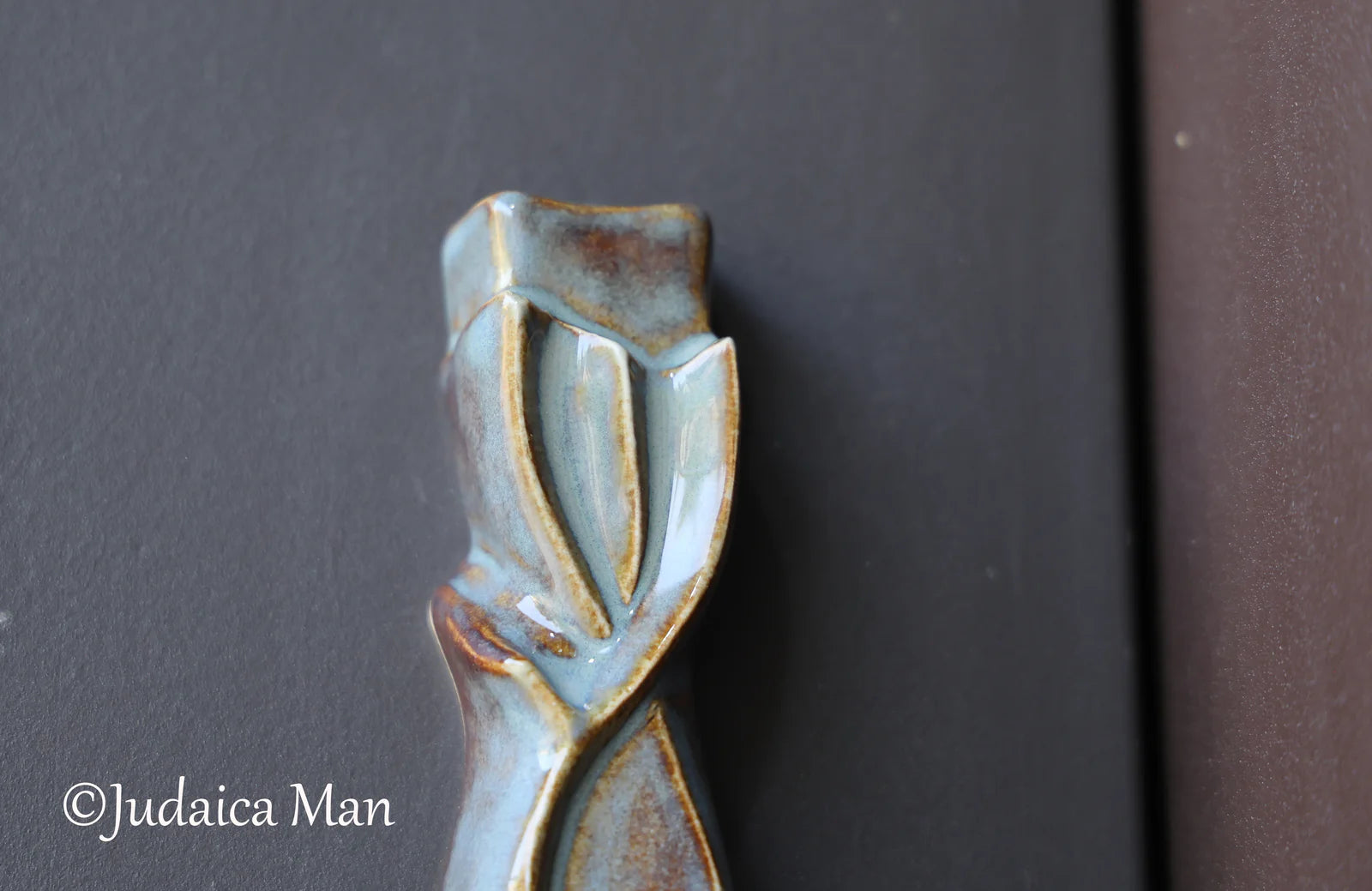Ceramic Mezuzah case "Shema" blue color