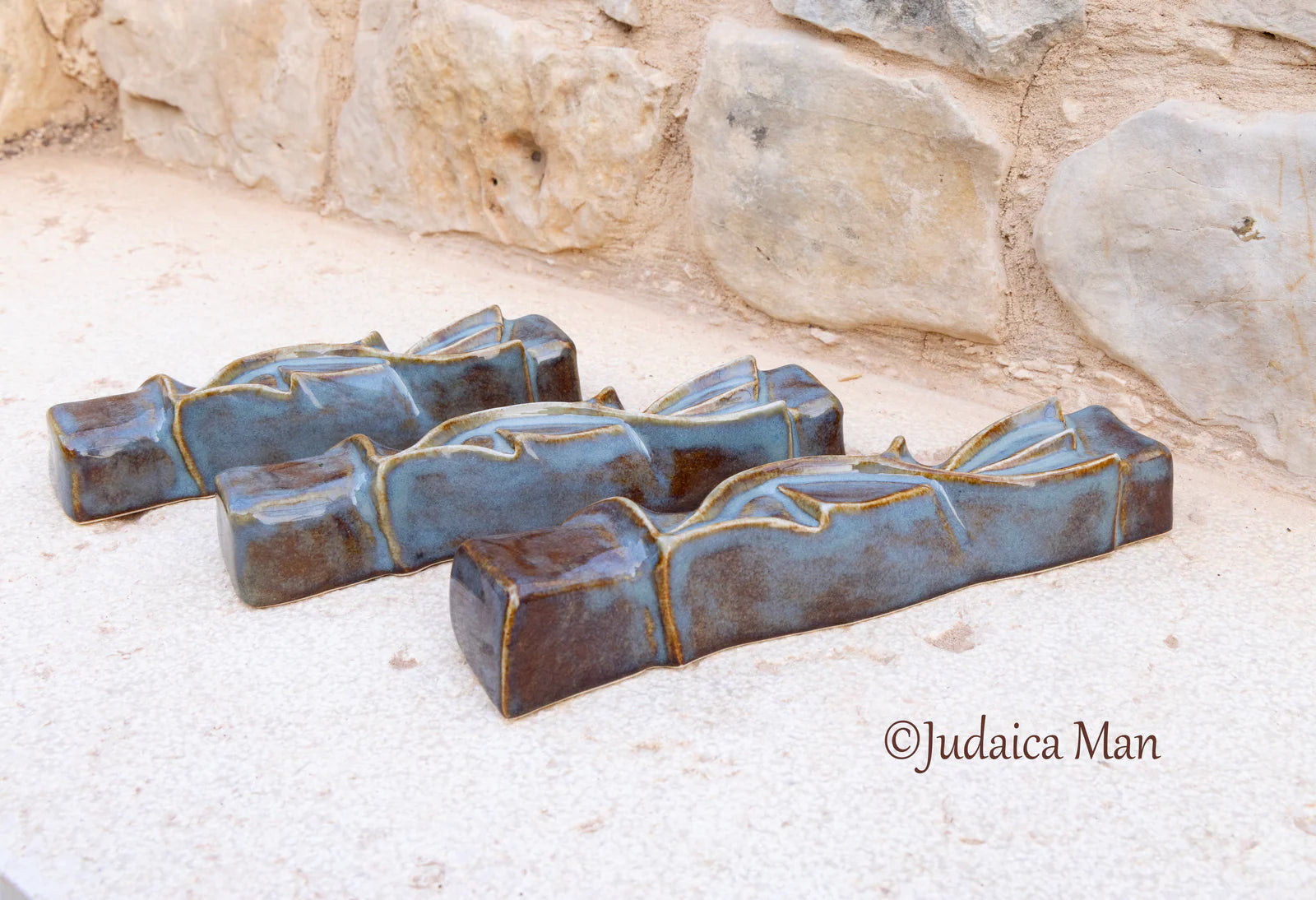 Ceramic Mezuzah case "Shema" blue color