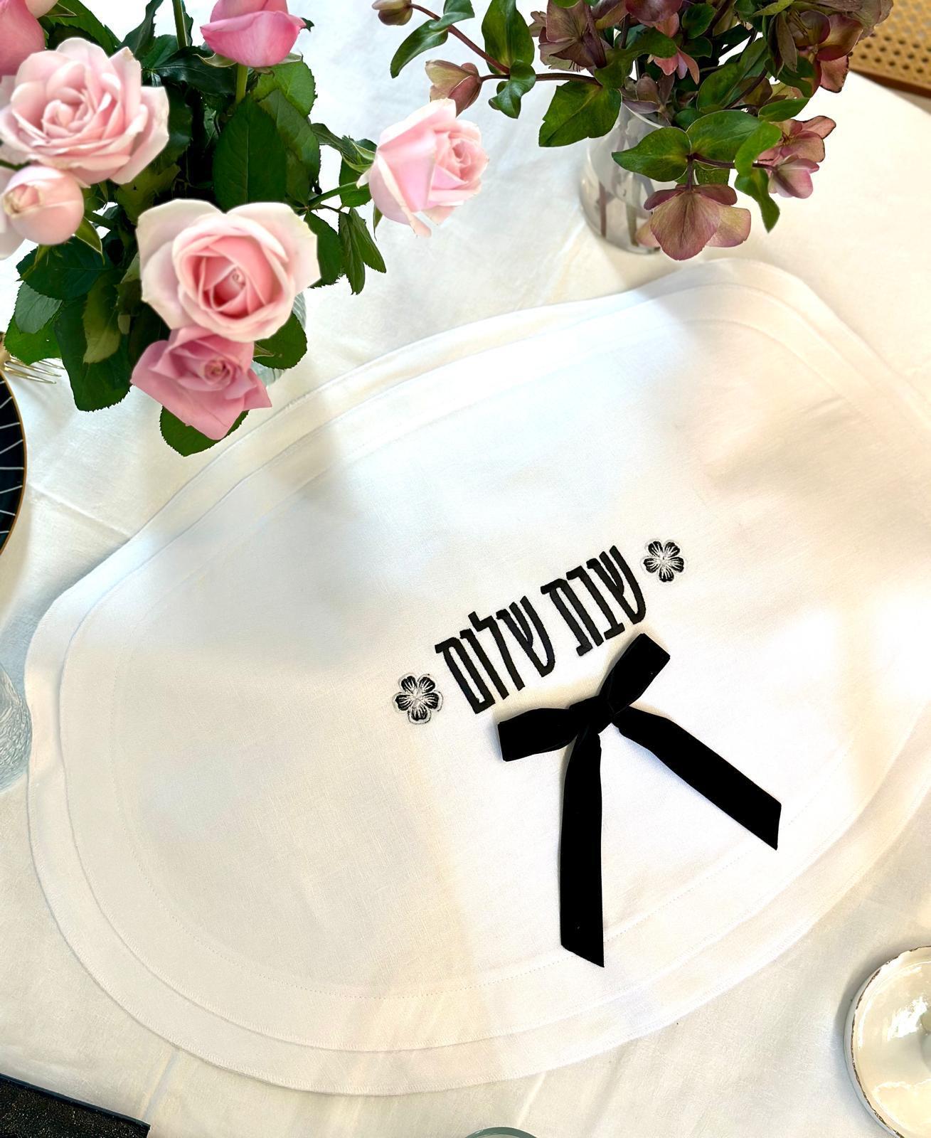 Black Bow Flower Challah Cover
