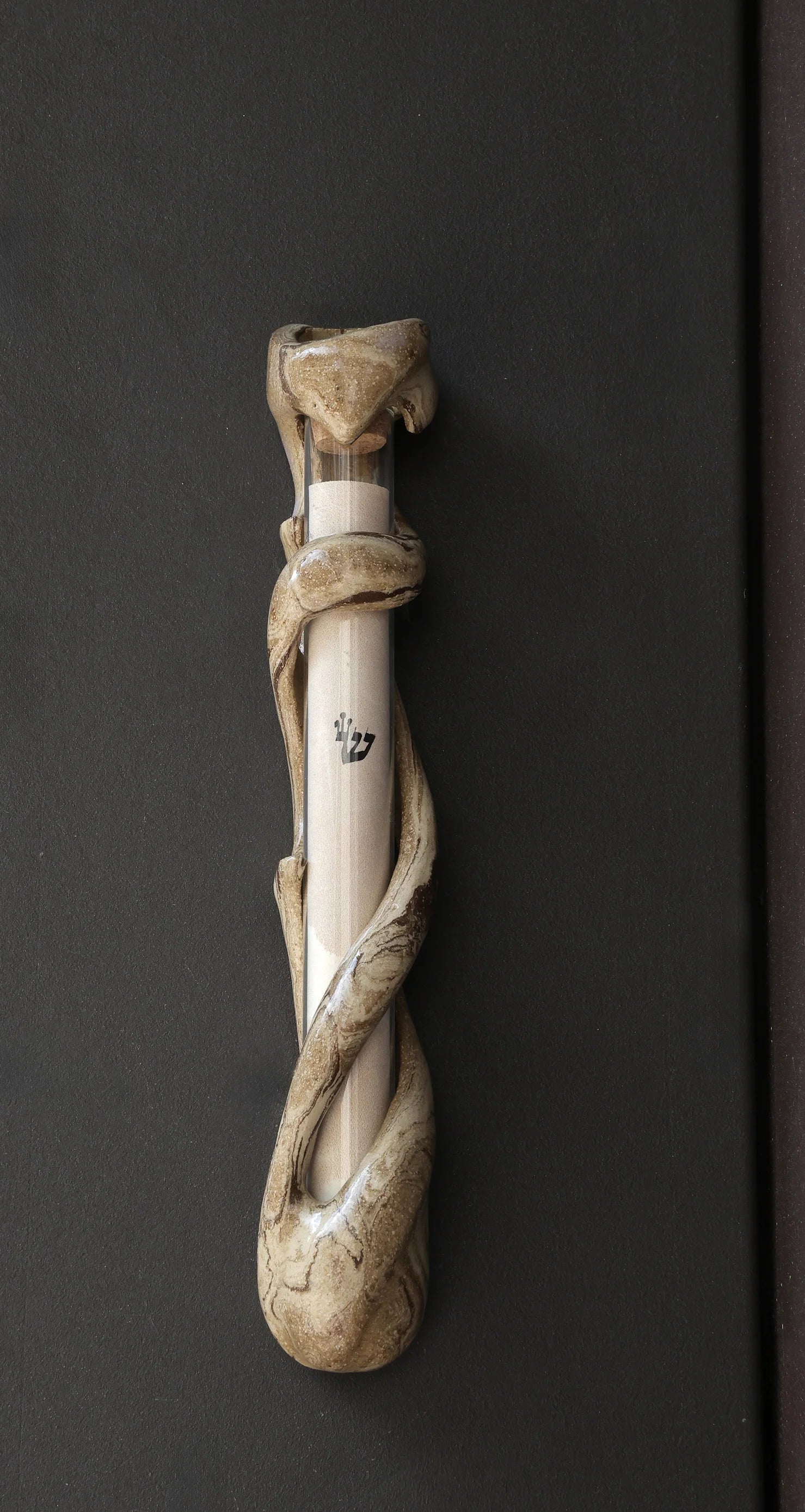 Ceramic mezuzah case "Tree of life"with glass tube