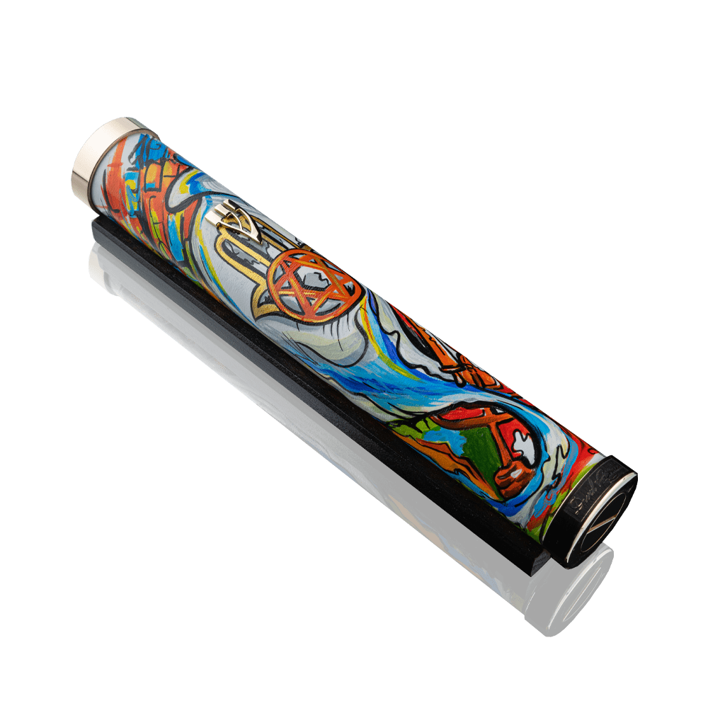 Сase for Mezuzah ”Jerusalem” Hamsa and Menorah abstraction Art Collection