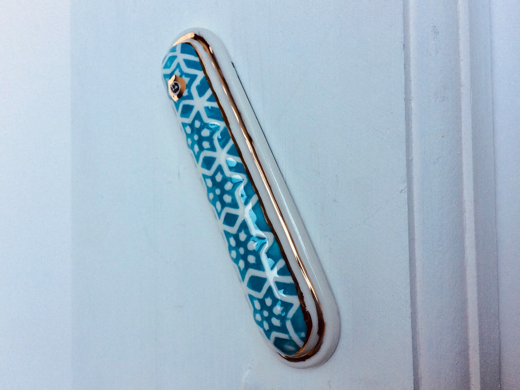 Blue Porcelain Mezuzah