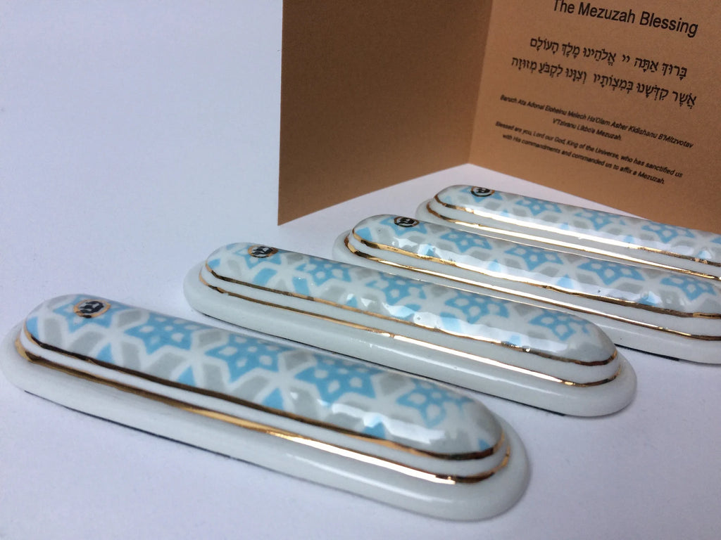 Light Blue Porcelain Mezuzah