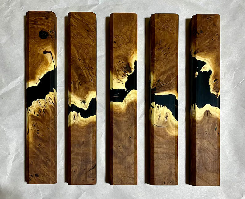 Handmade Modern Wood Mezuzah Case - Maple Burl with Black Resin - Fits Medium Klaf/Scroll up to size 10 cm (4 inches)