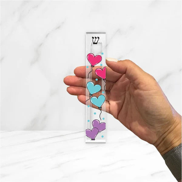 Heart Mezuzah - Heart Balloons Personalized Acrylic Mezuzah with or without name