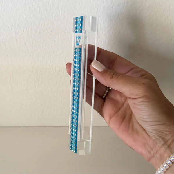 Blue Stripe Embellished Acrylic Mezuzah