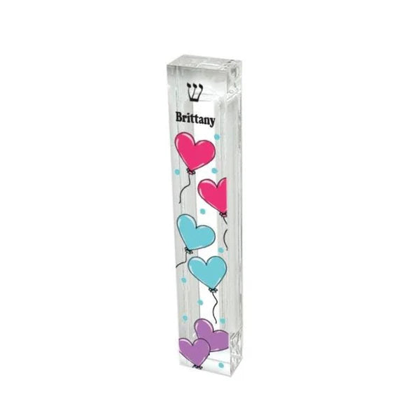 Heart Mezuzah - Heart Balloons Personalized Acrylic Mezuzah with or without name
