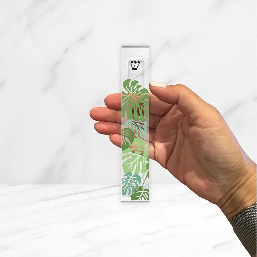 Monstera Leaf Mezuzah - Acrylic Mezuzah - with or without name
