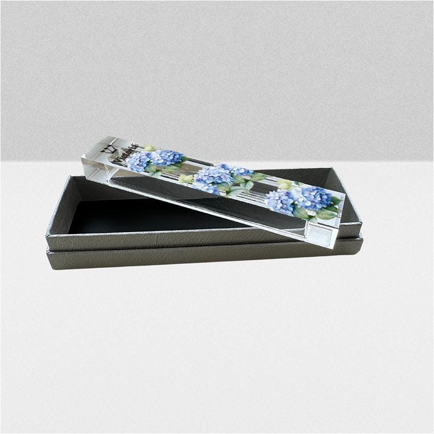 Blue Hydrangea Mezuzah - Personalized Acrylic Mezuzah