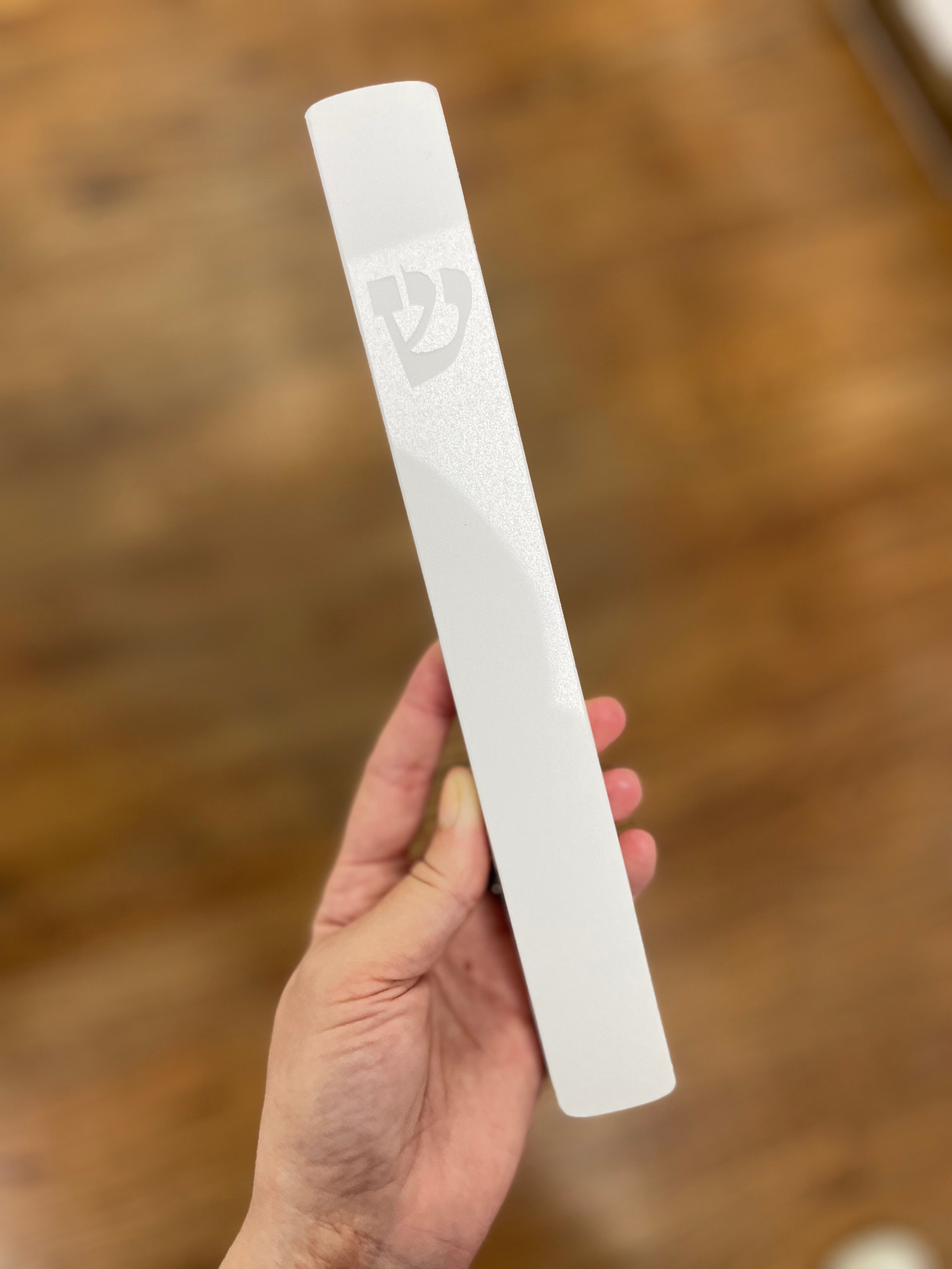 Chalk white Mezuzah | Engraved Shin