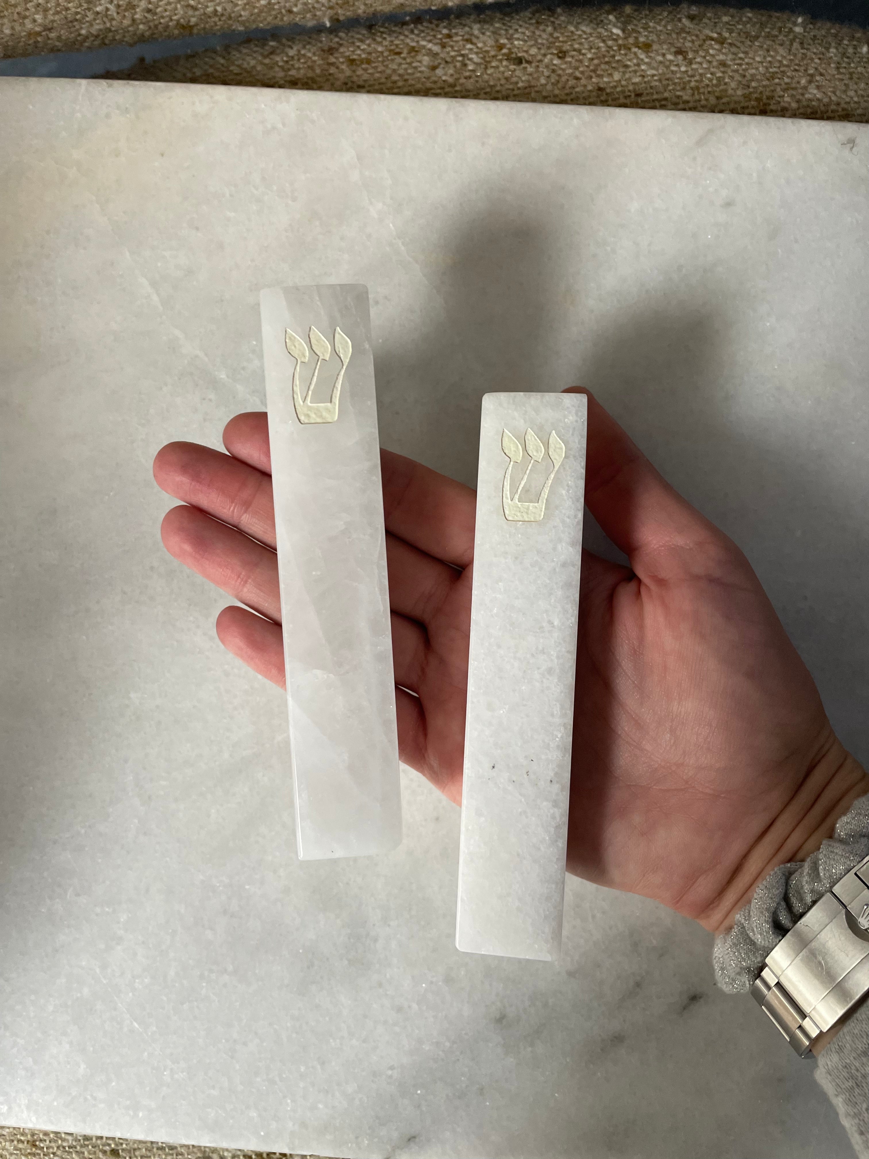 Carved White Jade Stone Mezuzah Large, whole stone I White Shin