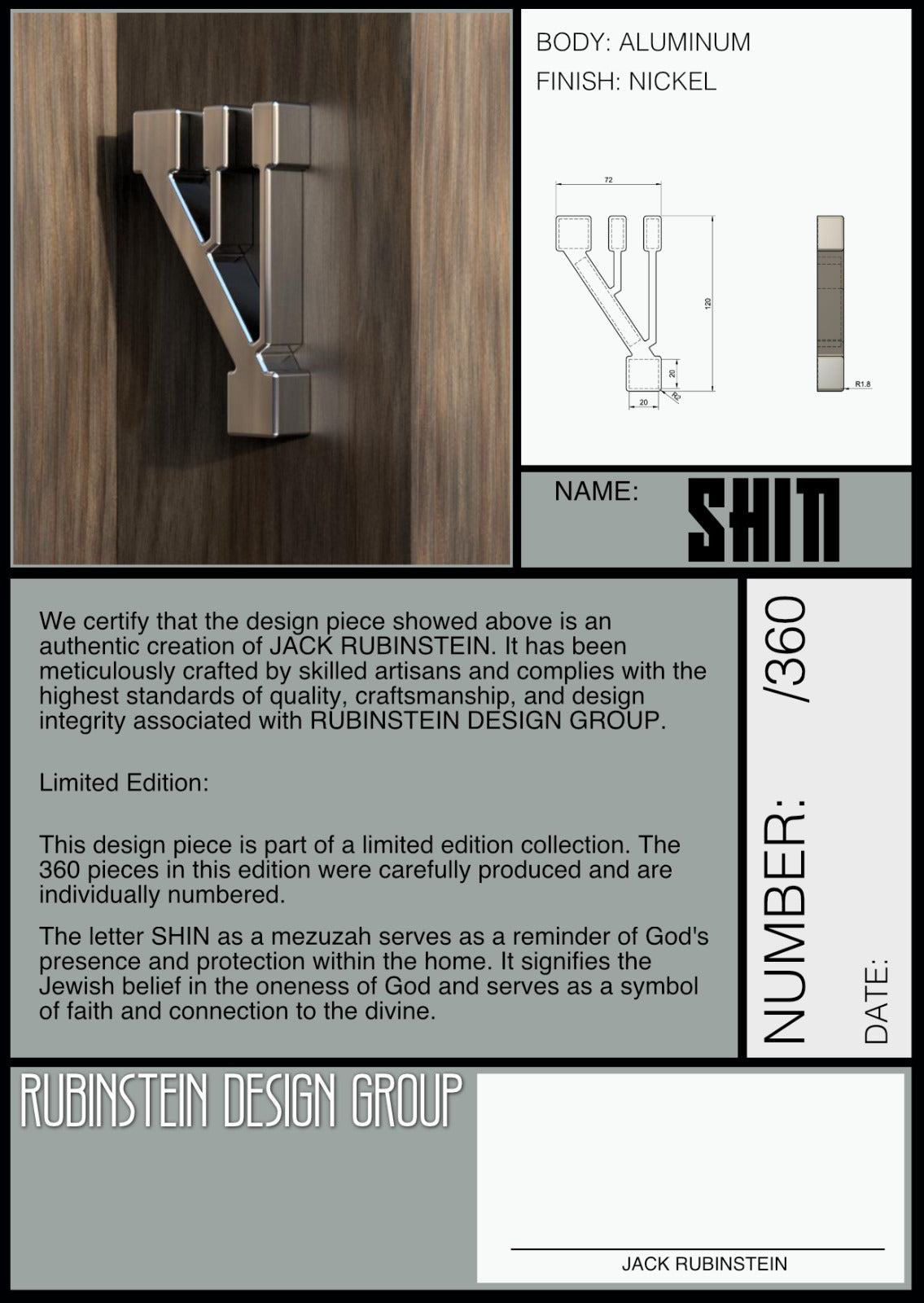 Jack Rubenstein Shin Mezuzah Nickel