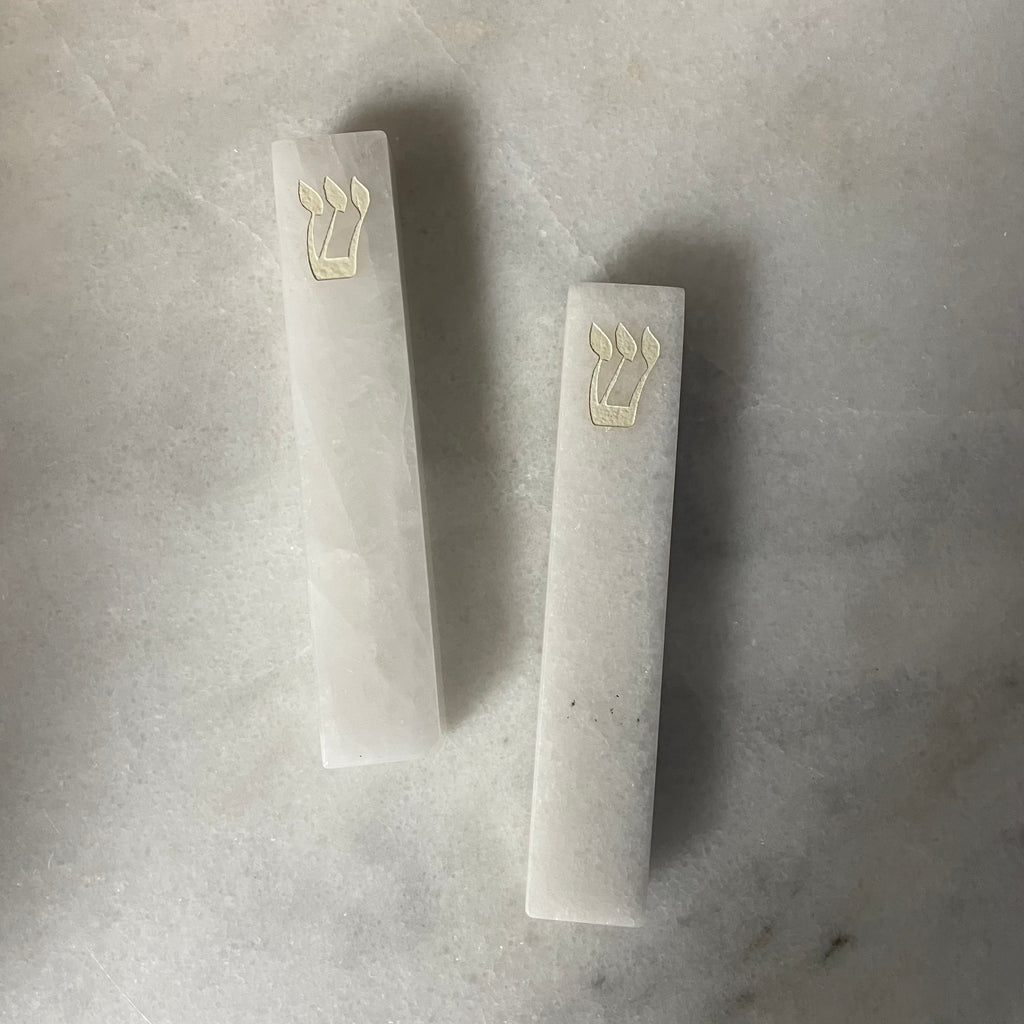 Carved White Jade Stone Mezuzah Large, whole stone I White Shin