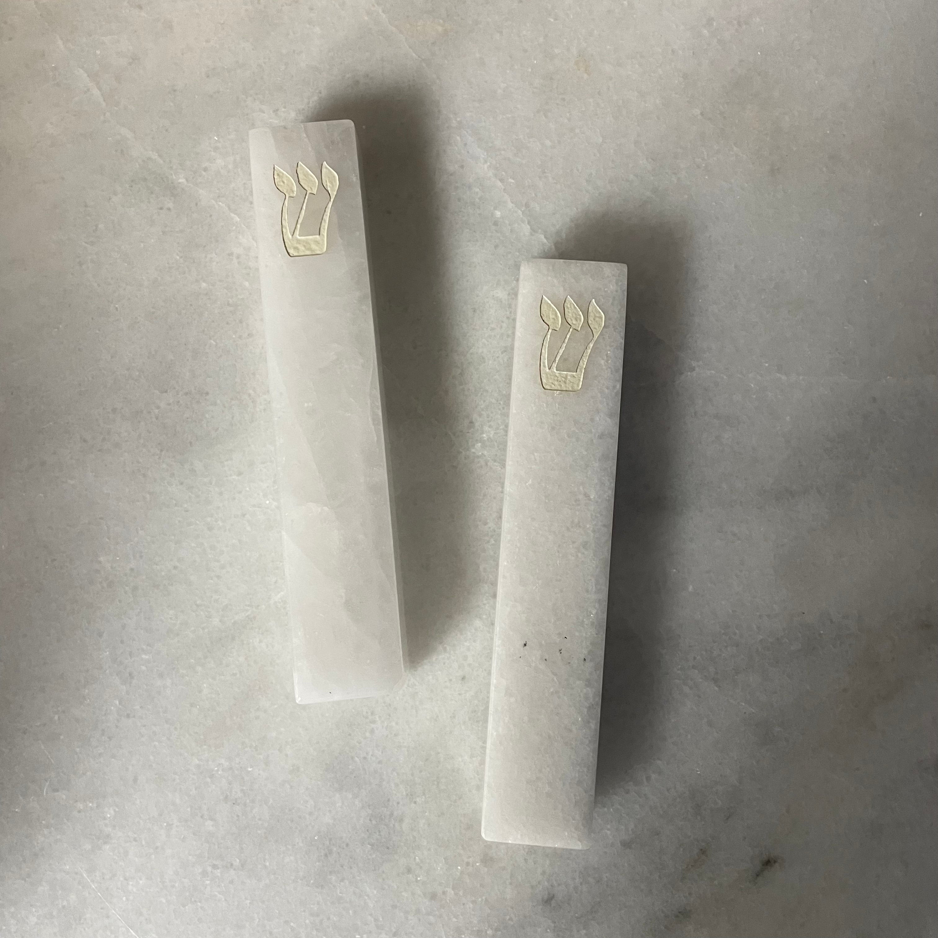 Carved White Jade Stone Mezuzah Large, whole stone I White Shin