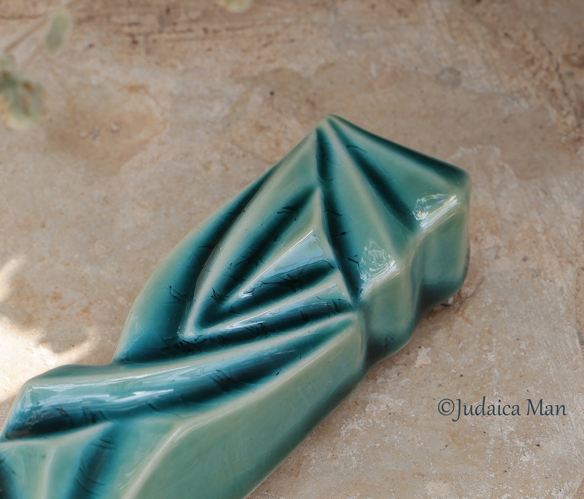 Ceramic mezuzah "Diamond" Blue glass color