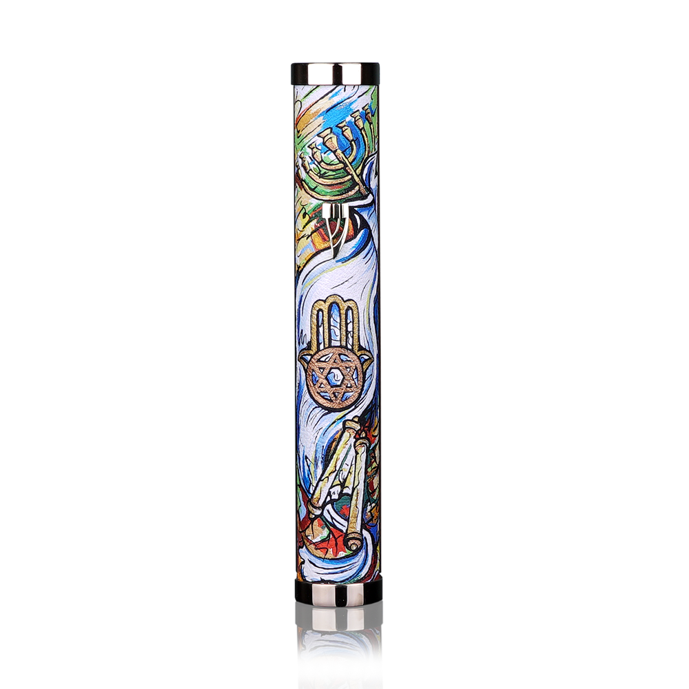 Case for Mezuzah “Jerusalem” Hamsa and Menora Art Collection