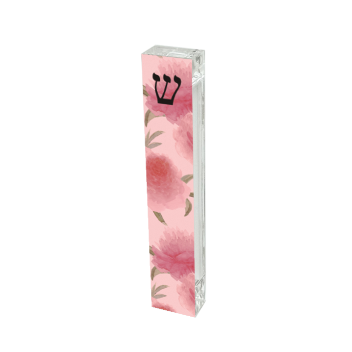 Mezuzah - Pink Peonies Mezuzah - With or without name - Acrylic Flower Mezuzah