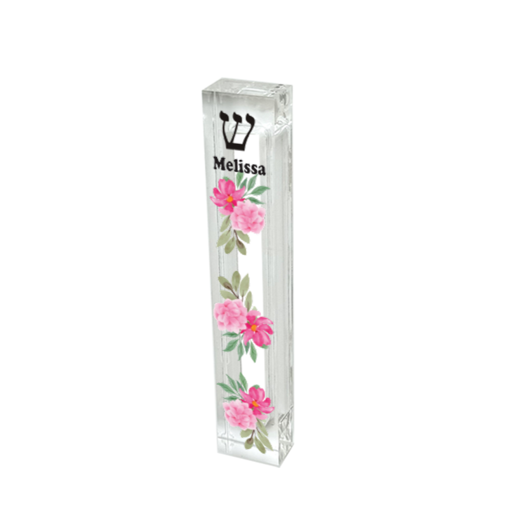 Pink Flower Mezuzah - With or without Name
