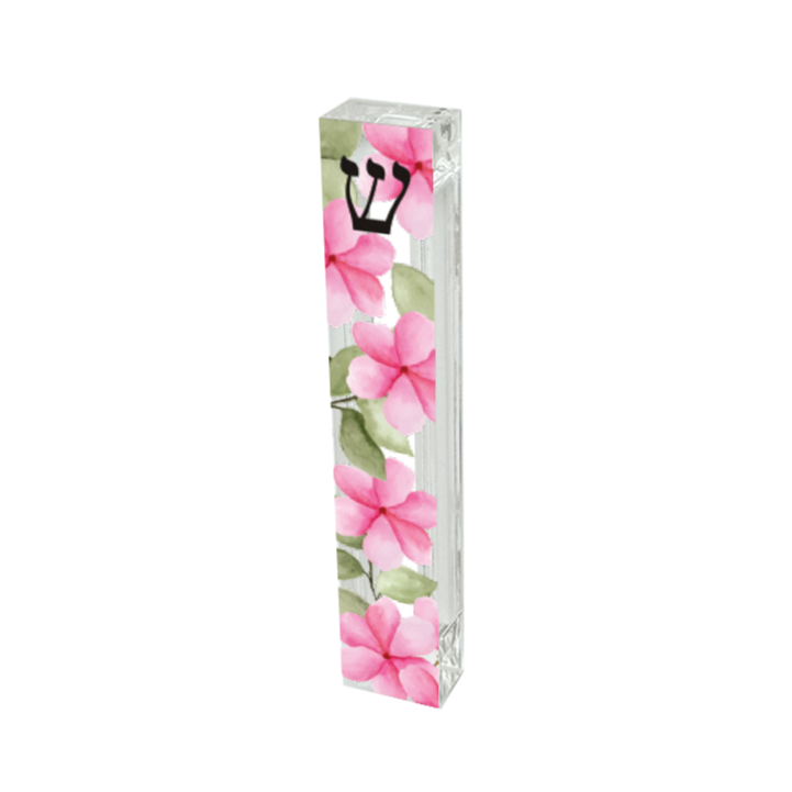 Mezuzah - Pink Watercolor Flowers Mezuzah - with or without name