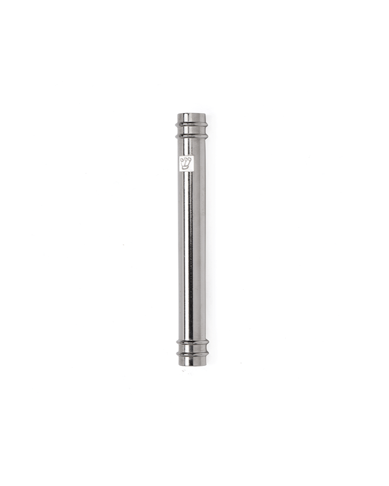 Shiny Nickel Mezuzah with Rings & Engraved shin