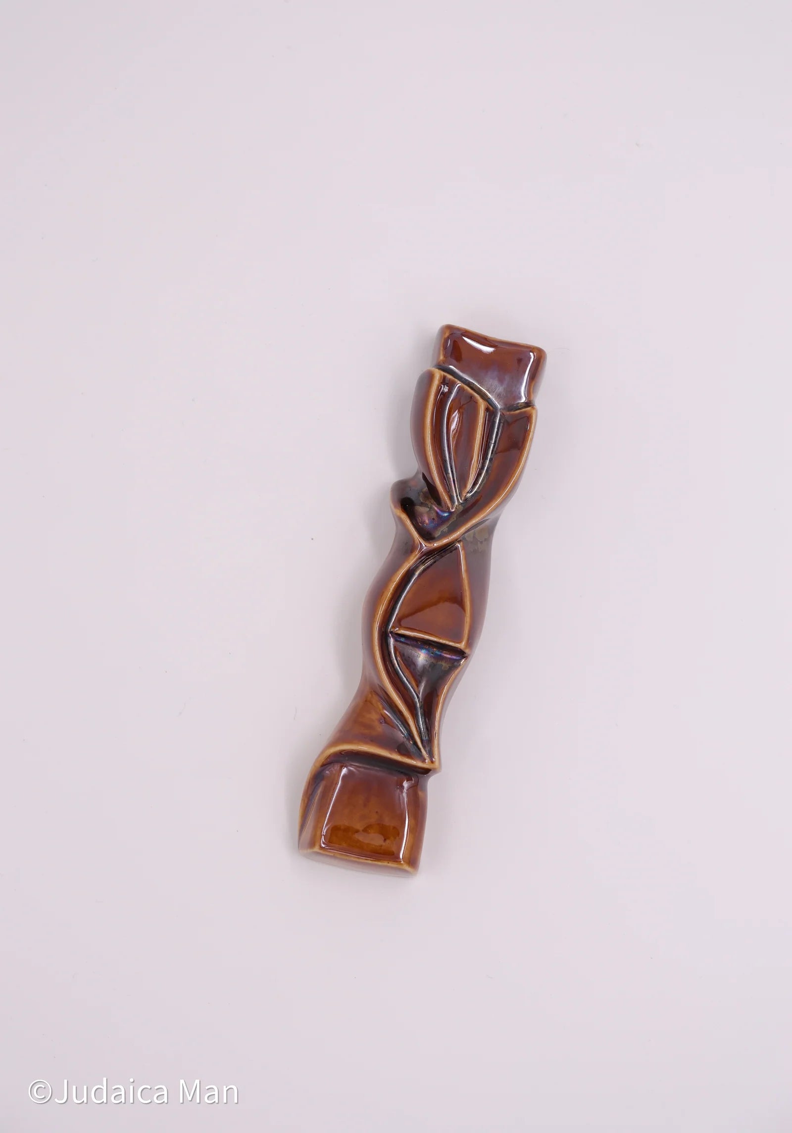 Ceramic mezuzah case "Shema" brown shiny color
