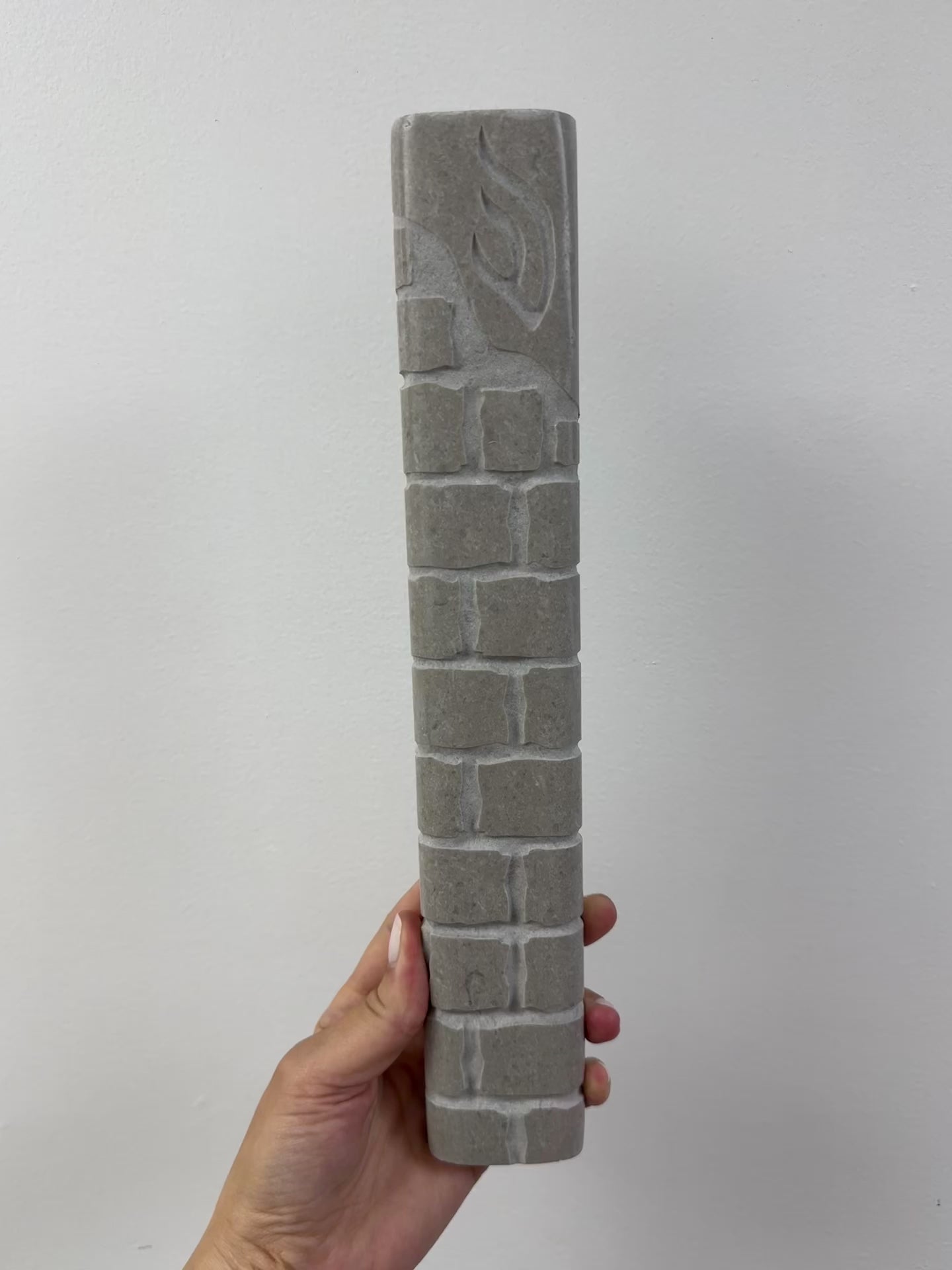 Jerusalem Stone Mezuzah – Gray Rounded Cascading Shin