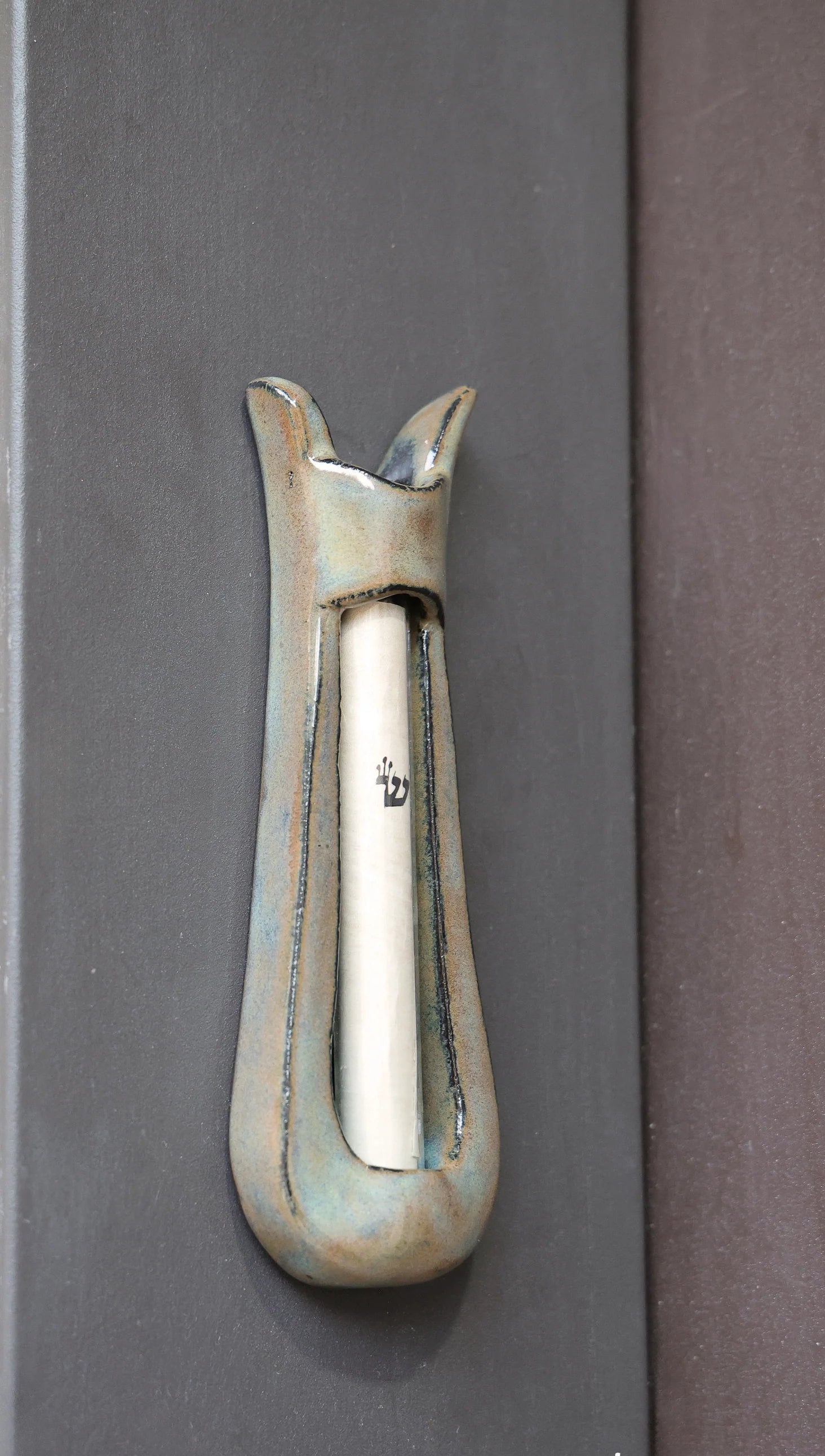 Ceramic mezuzah "Harp"- Brown color